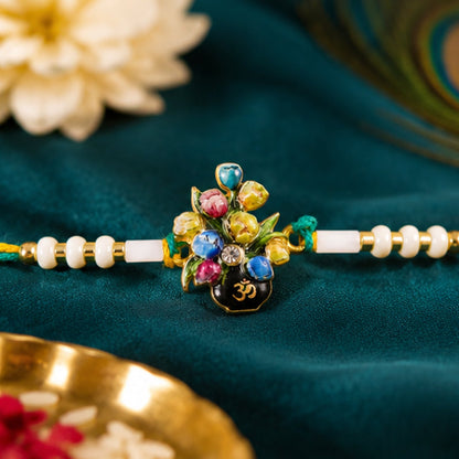 Floral Kundan Pearl Rakhi for Brother Bhai Raksha Bandhan Festival Special Gift Set