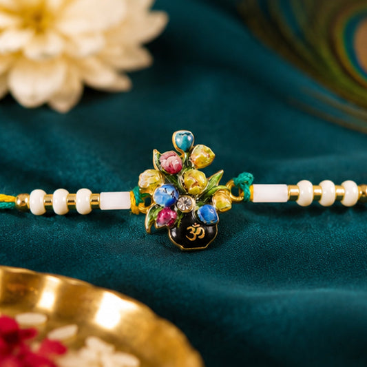 Floral Kundan Pearl Rakhi for Brother Bhai Raksha Bandhan Festival Special Gift Set