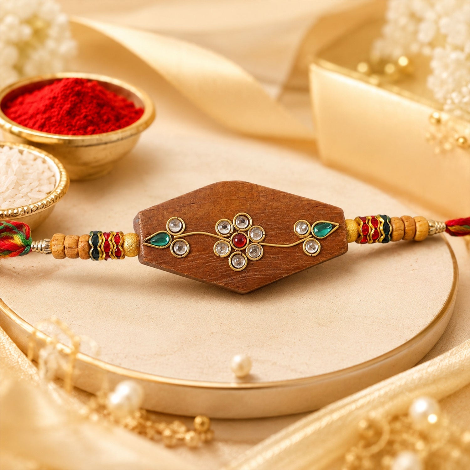 Floral Stone Studded Premium Designer Rakhi for Brother