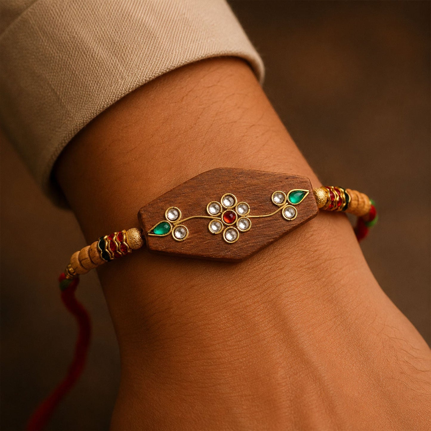 Floral Stone Studded Premium Designer Rakhi for Brother