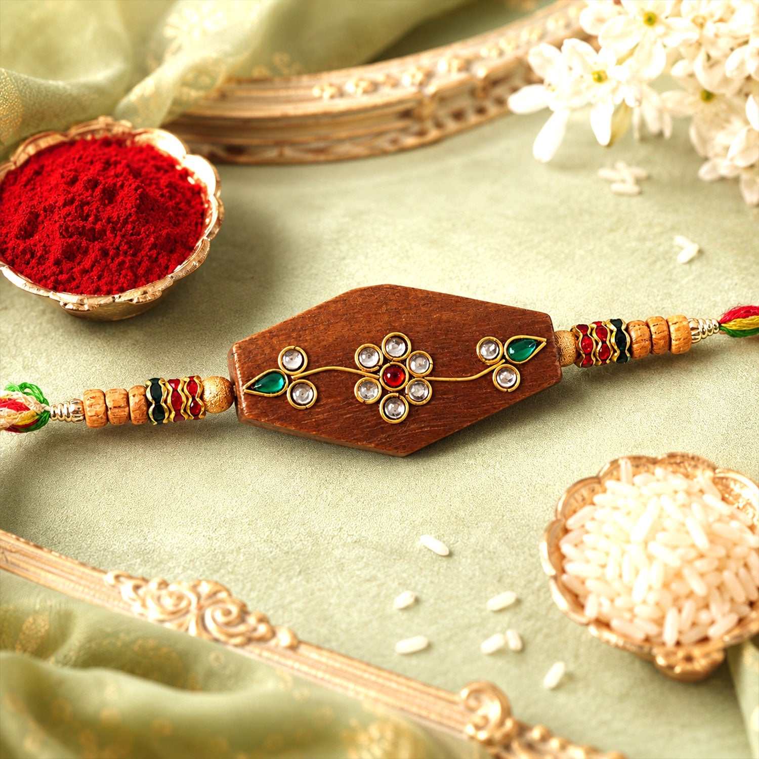 Floral Stone Studded Premium Designer Rakhi for Brother