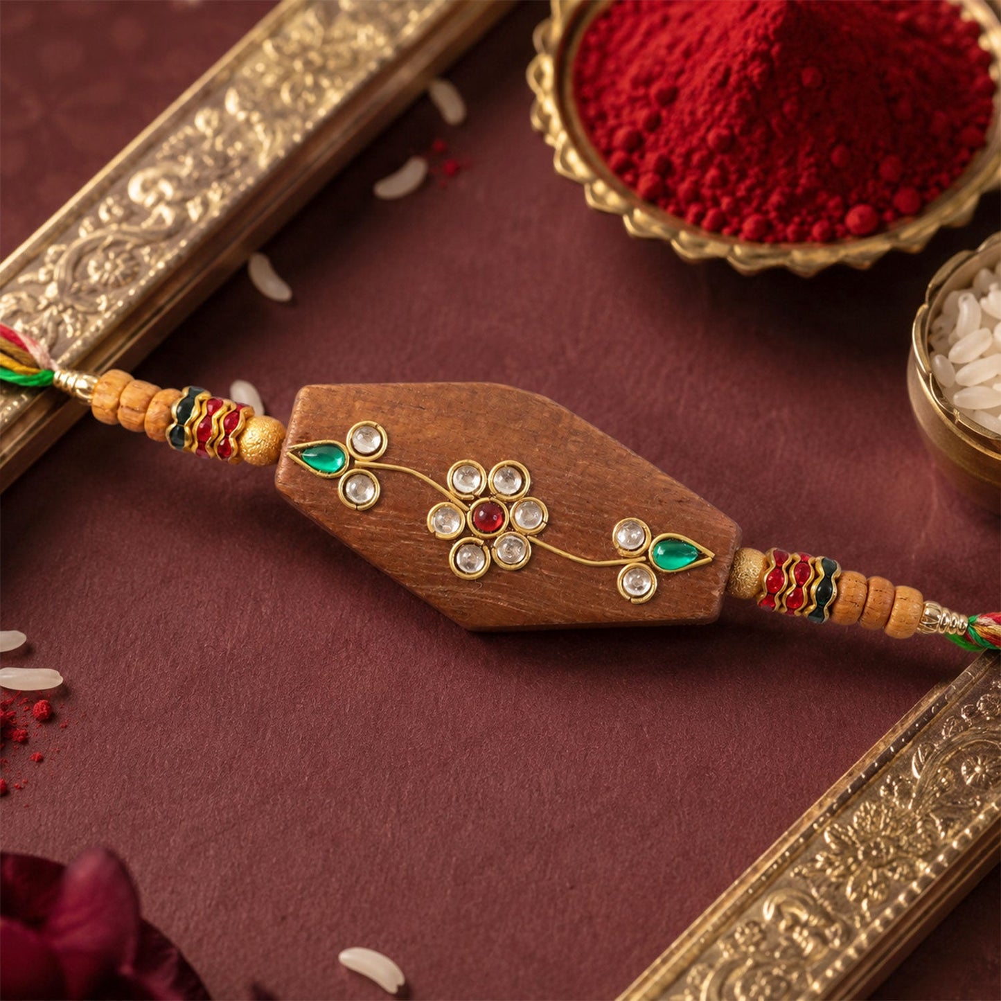 Floral Stone Studded Premium Designer Rakhi for Brother