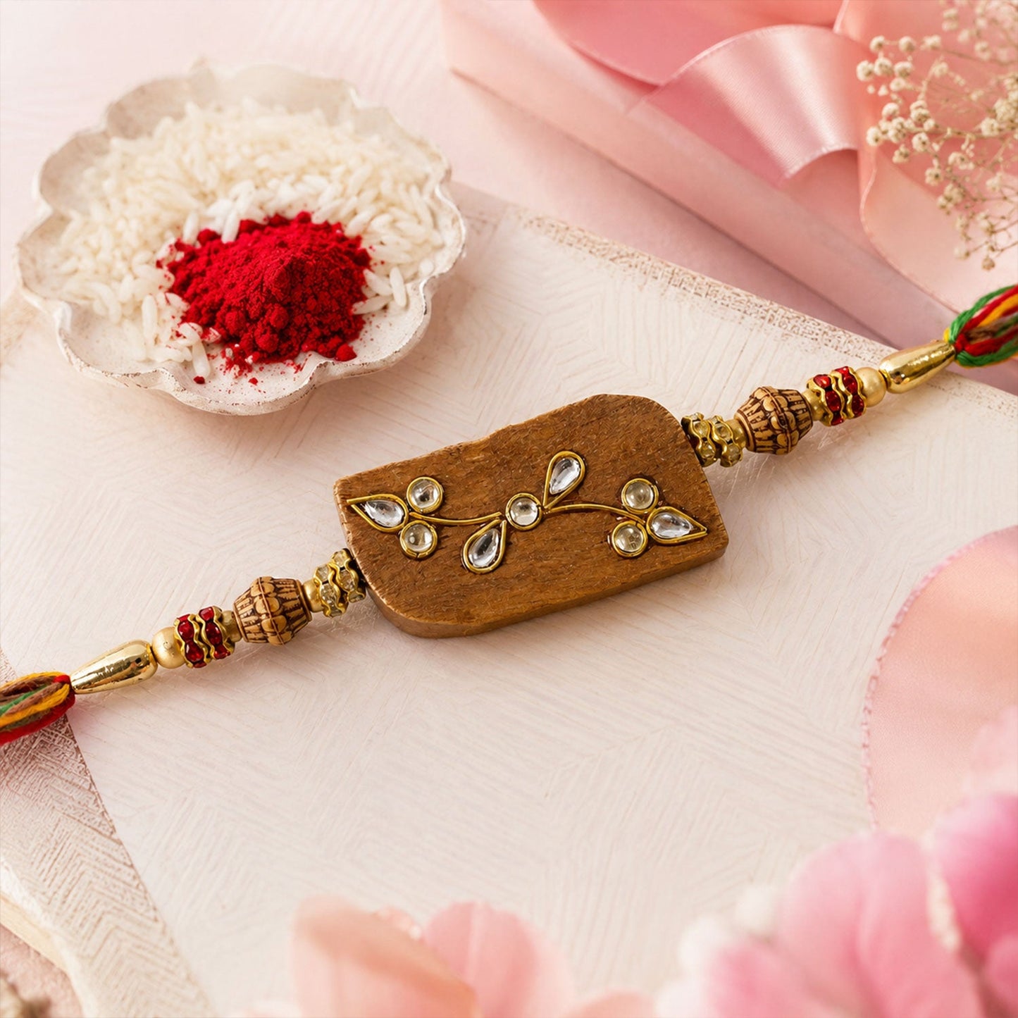 Premium Rectangle Stone Studded Premium Designer Rakhi for Brother