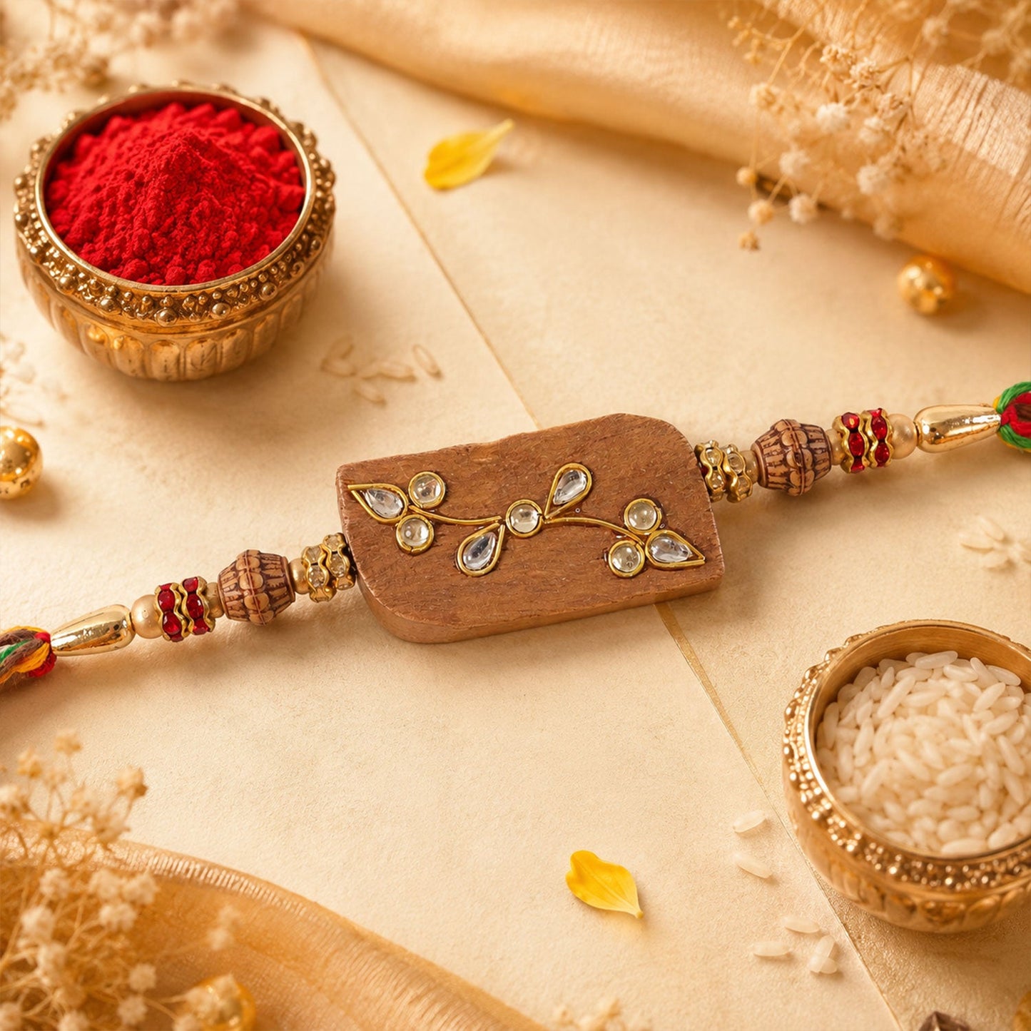 Premium Rectangle Stone Studded Premium Designer Rakhi for Brother