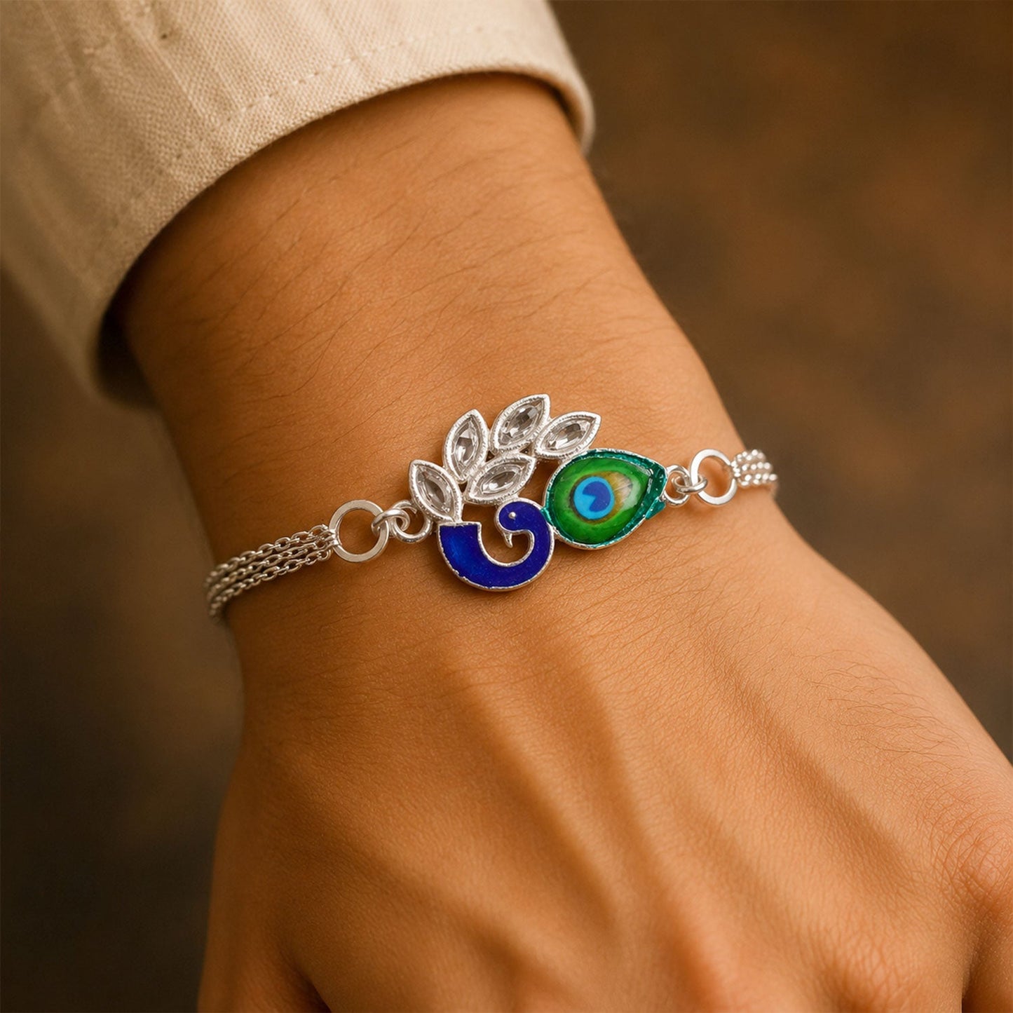 Peacock Feather Motif Premium Chain Designer Rakhi for Brother