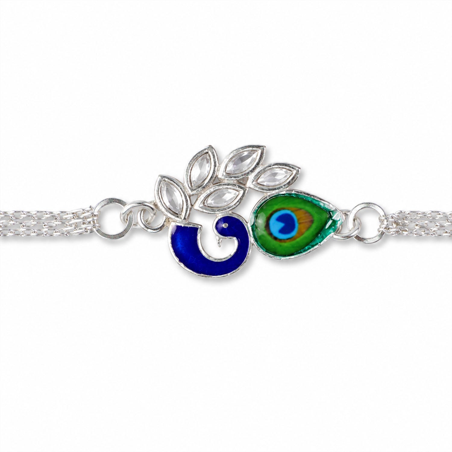 Peacock Feather Motif Premium Chain Designer Rakhi for Brother