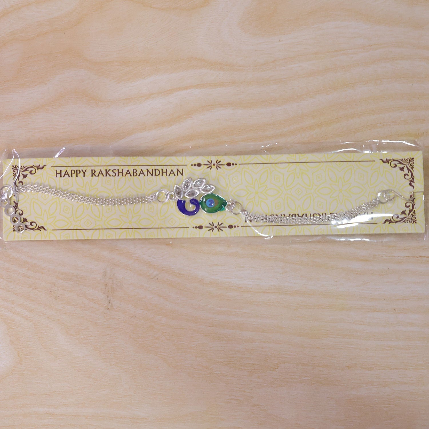 Peacock Feather Motif Premium Chain Designer Rakhi for Brother