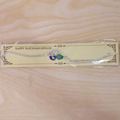 Peacock Feather Motif Premium Chain Designer Rakhi for Brother