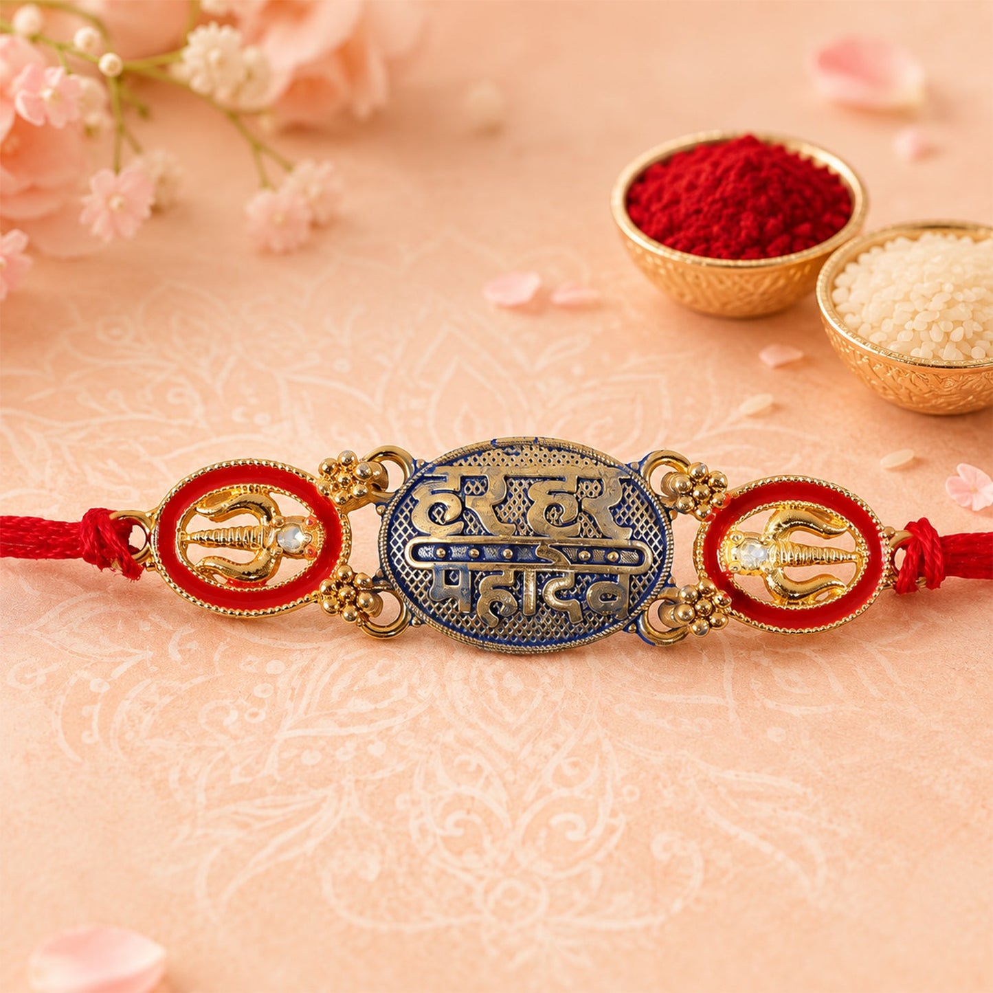 Har Har Mahadev Text Oval Premium Traditional Designer Rakhi for Brother