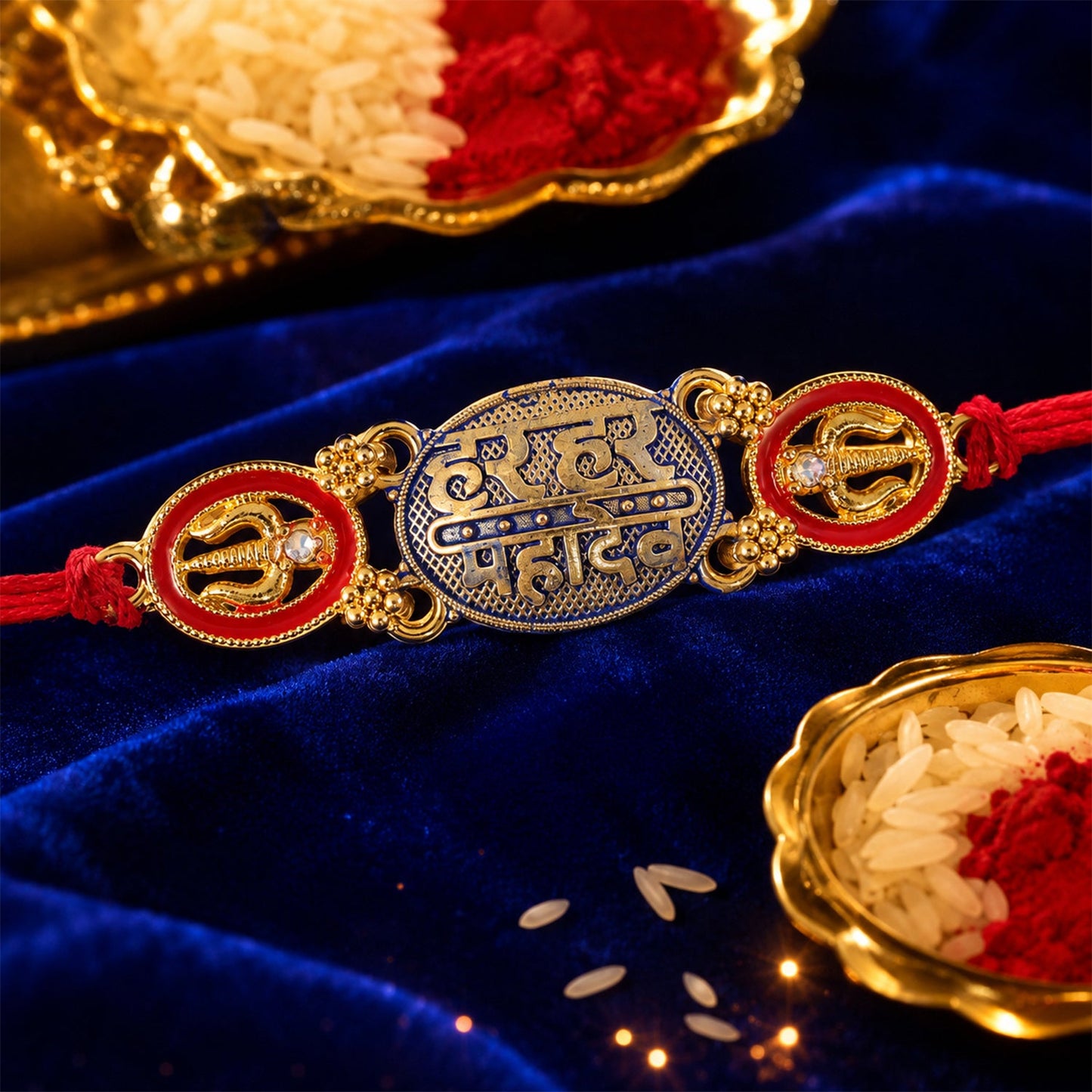 Har Har Mahadev Text Oval Premium Traditional Designer Rakhi for Brother
