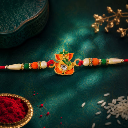 Lord Ganesha Character Premium Beaded Designer Rakhi for Brother