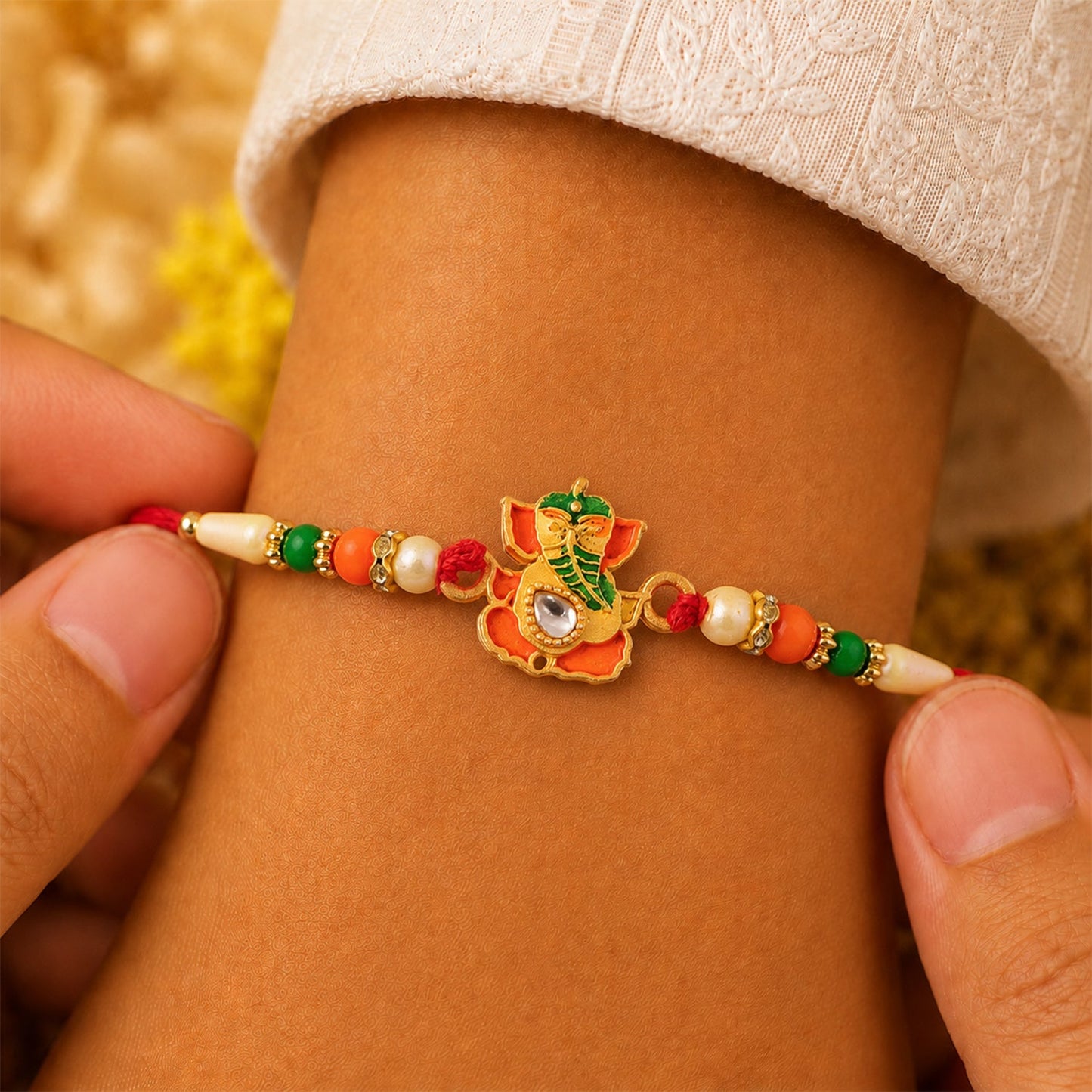 Lord Ganesha Character Premium Beaded Designer Rakhi for Brother