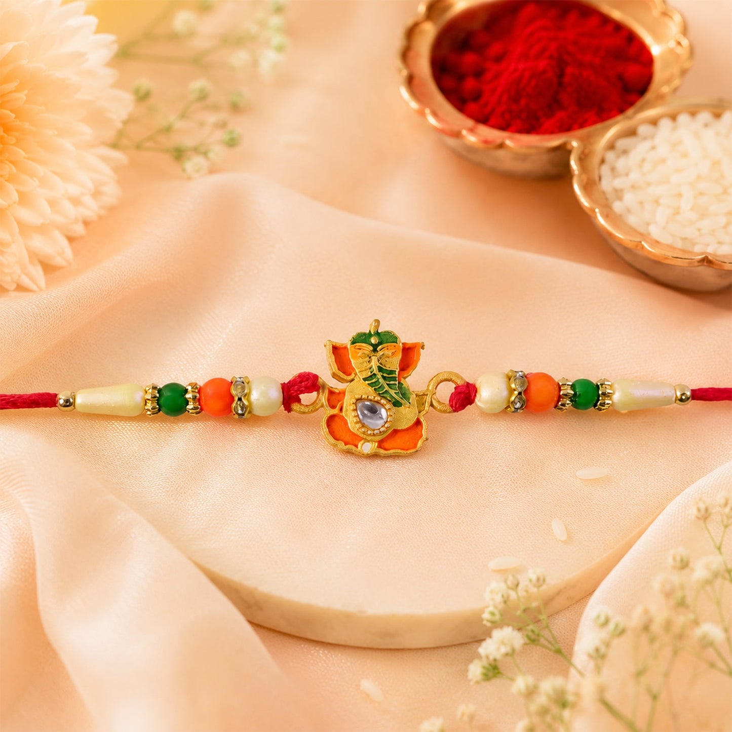 Lord Ganesha Character Premium Beaded Designer Rakhi for Brother