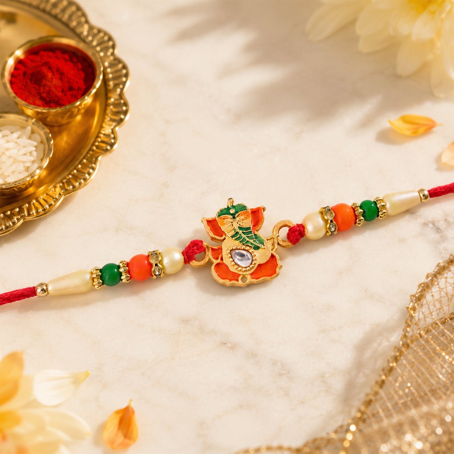 Lord Ganesha Character Premium Beaded Designer Rakhi for Brother