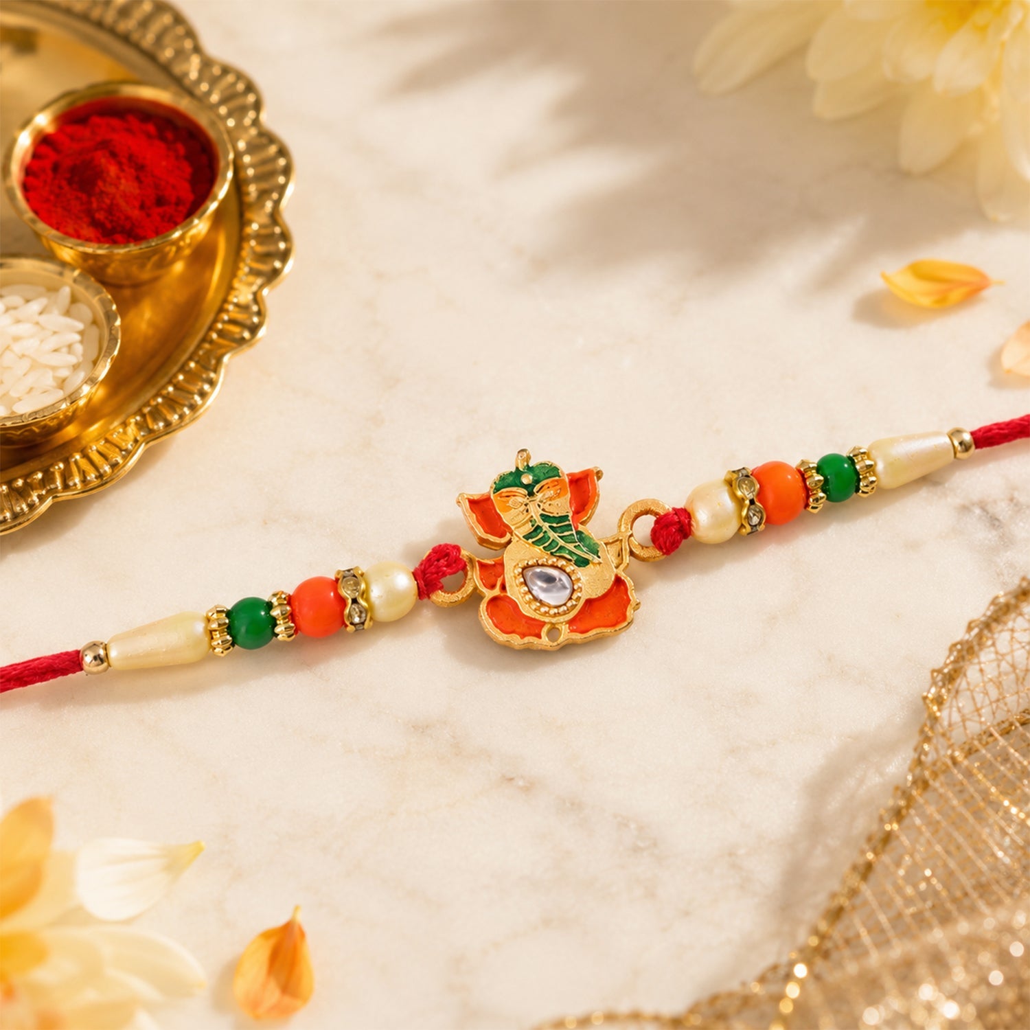 Lord Ganesha Character Premium Beaded Designer Rakhi for Brother