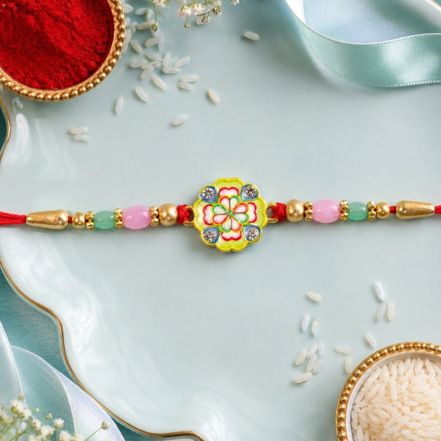 Floral Clover Charm Beaded Premium Designer Rakhi for Brother