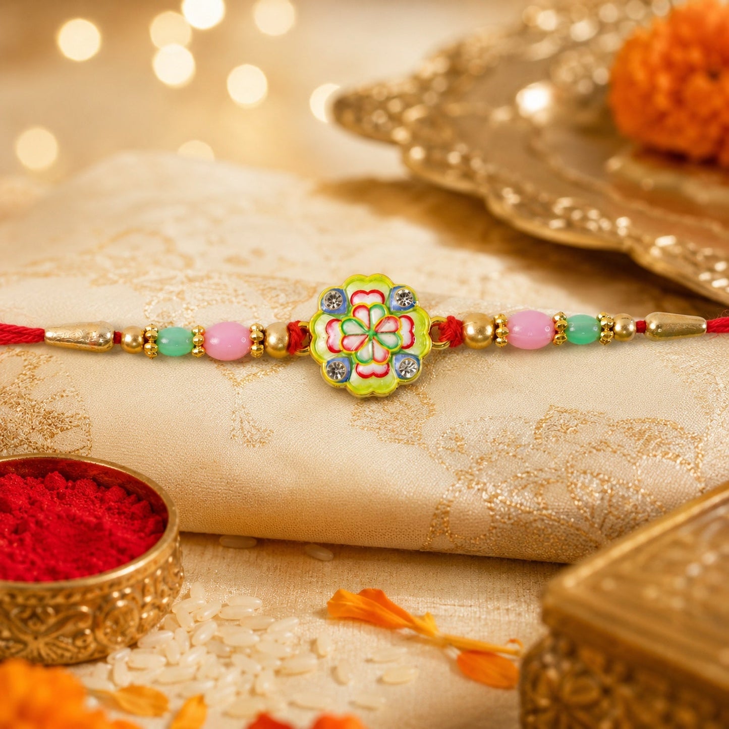 Floral Clover Charm Beaded Premium Designer Rakhi for Brother