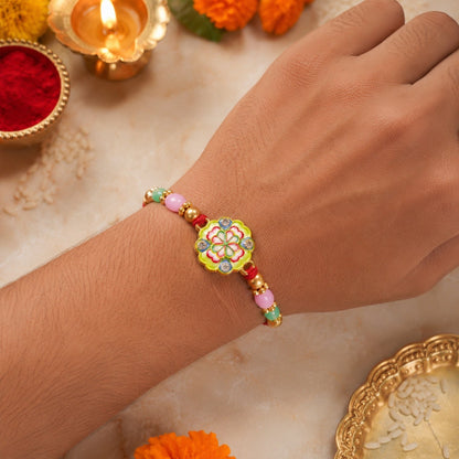 Floral Clover Charm Beaded Premium Designer Rakhi for Brother