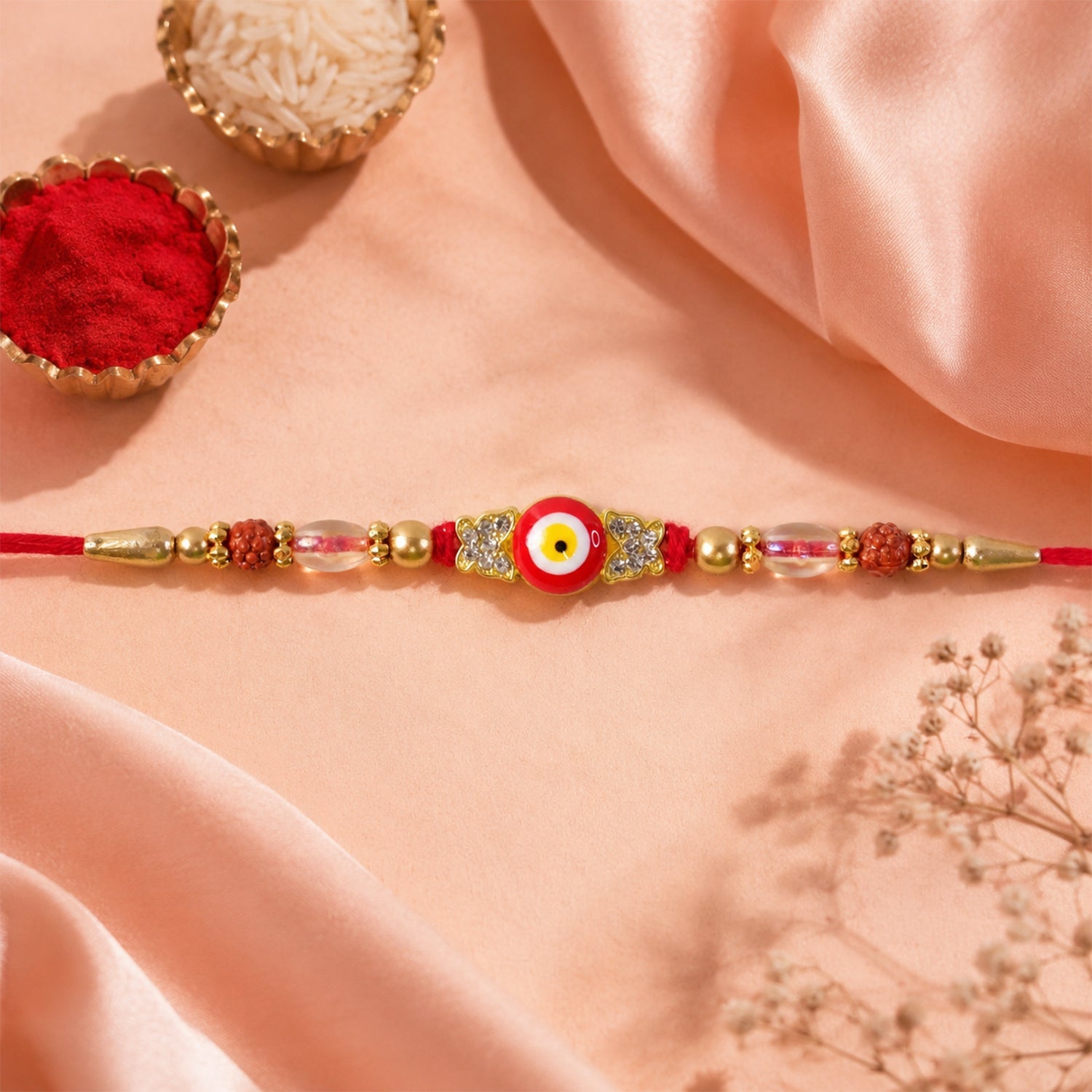 Evil Eye Charm Beaded Premium Traditional Designer Rakhi for Brother