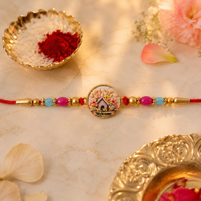 Round Design Welcome Home Charm Premium Designer Rakhi for Brother