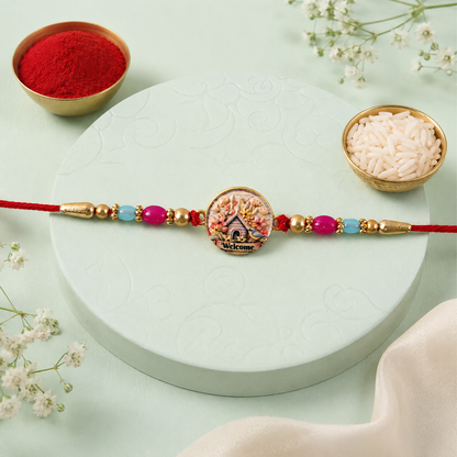 Round Design Welcome Home Charm Premium Designer Rakhi for Brother
