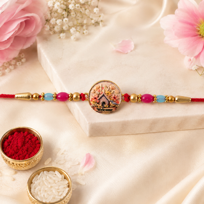 Round Design Welcome Home Charm Premium Designer Rakhi for Brother