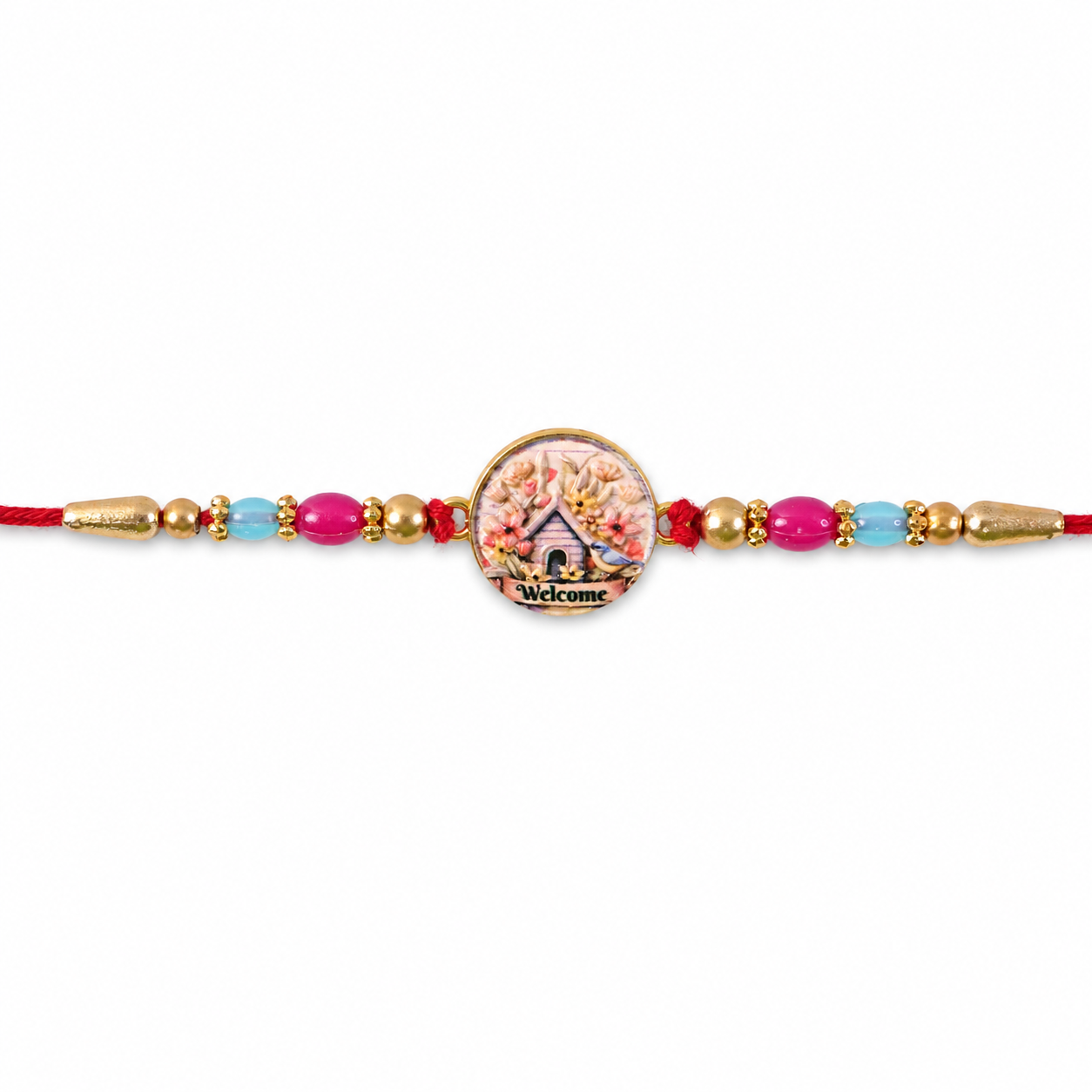 Round Design Welcome Home Charm Premium Designer Rakhi for Brother