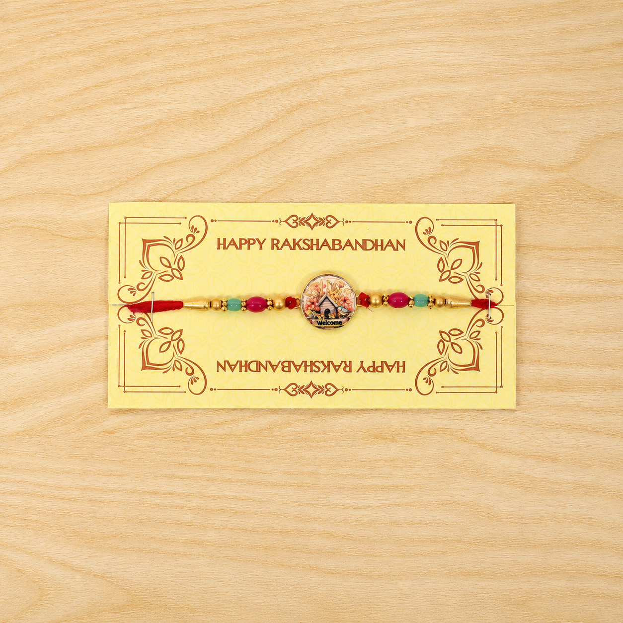 Round Design Welcome Home Charm Premium Designer Rakhi for Brother