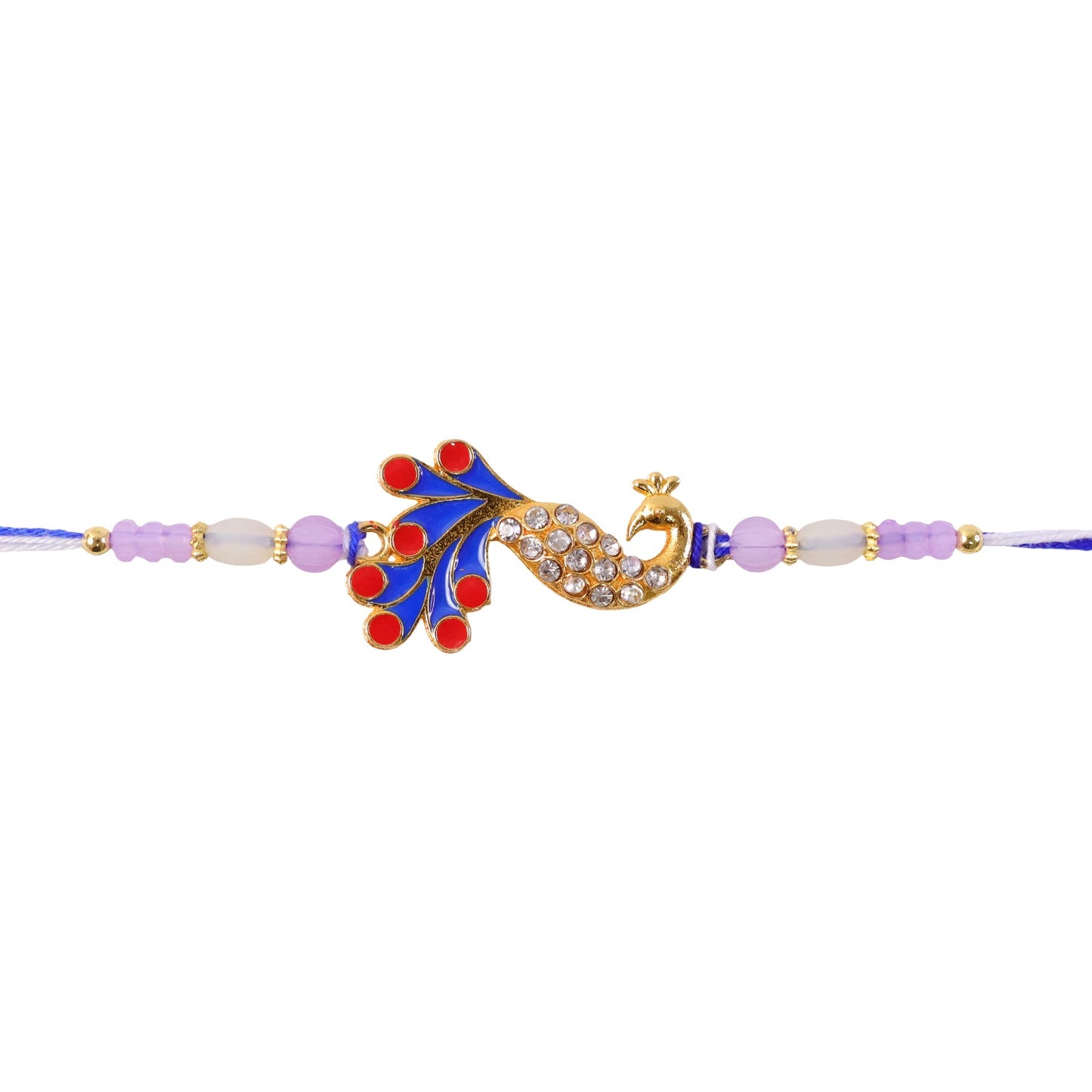 Traditional Mor Motif Rakhi with Meenakari & Stones Rakhi for Brother