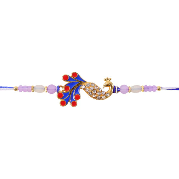 Peacock Rakhi for Brother – Meenakari & Stones Design