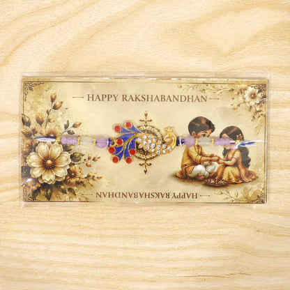 Peacock Rakhi for Brother – Meenakari & Stones Design