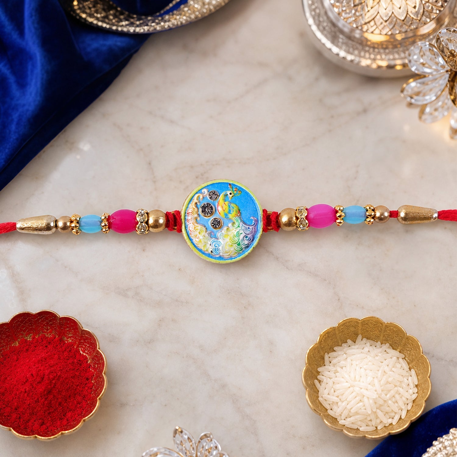 Peacock Round Design Premium Designer Traditional Rakhi for Brother