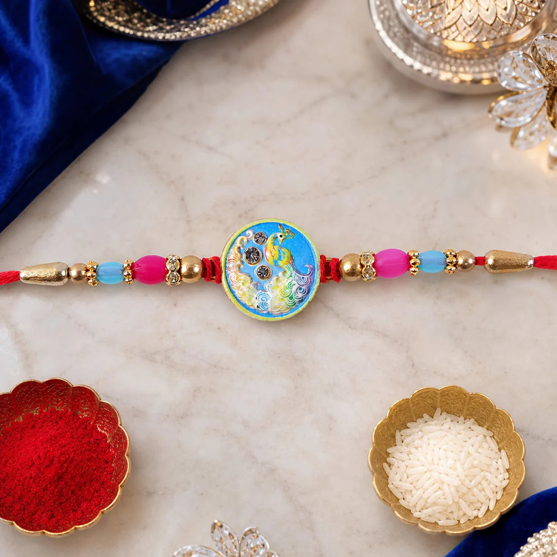 Traditional Rakhi for Brother - Peacock Round Design Festive Thread