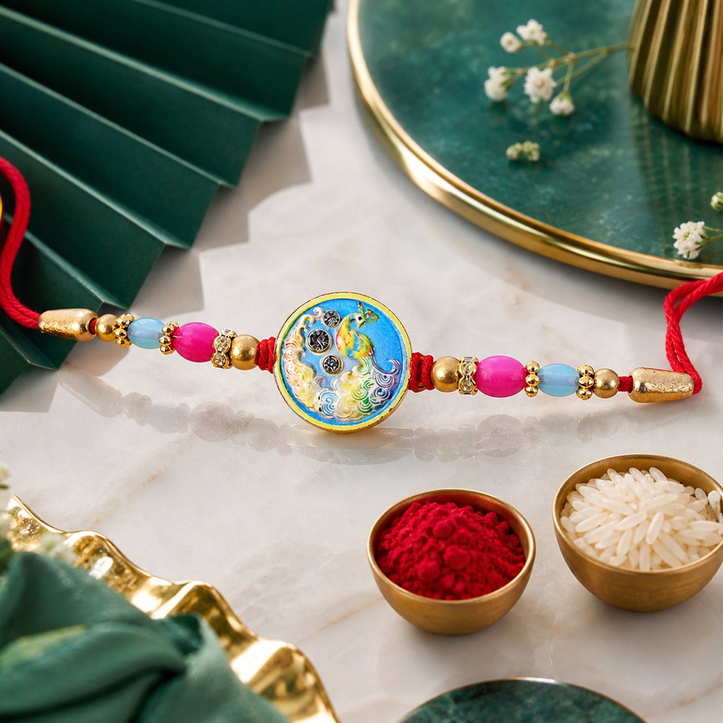 Peacock Round Design Premium Designer Traditional Rakhi for Brother