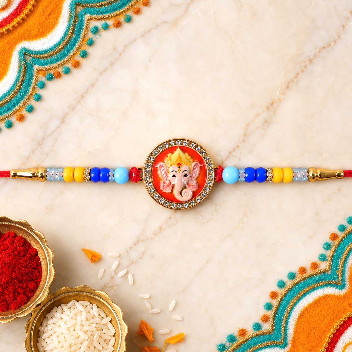 Round Design Ganesh ji Premium Designer Traditional Rakhi for Brother