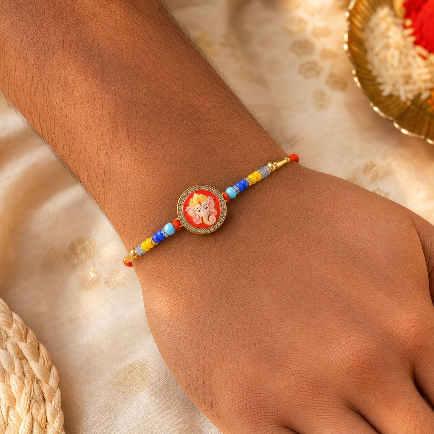 Round Design Ganesh ji Premium Designer Traditional Rakhi for Brother