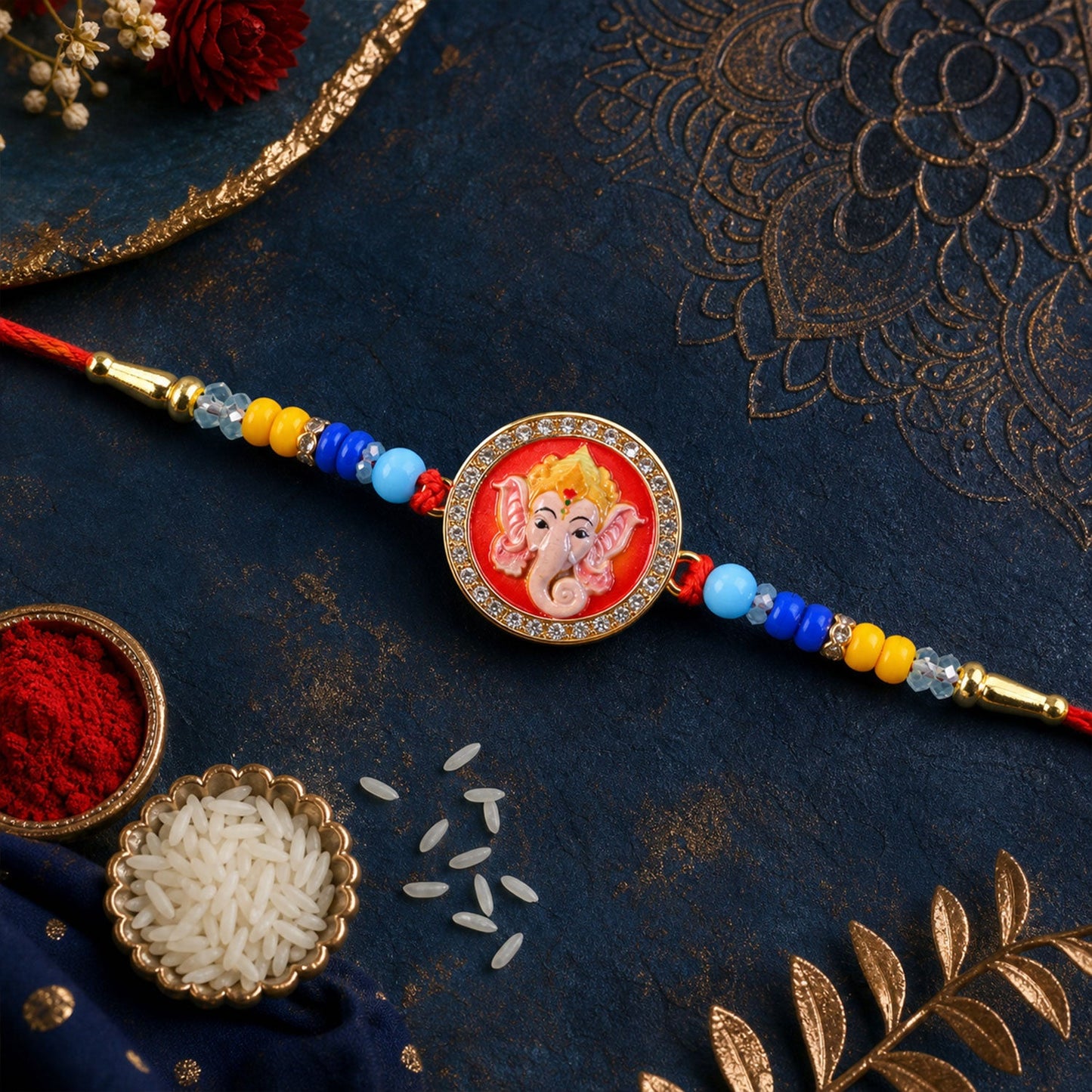 Round Design Ganesh ji Premium Designer Traditional Rakhi for Brother