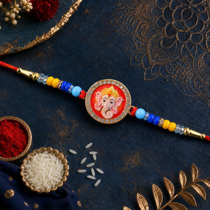 Round Design Ganesh ji Premium Designer Traditional Rakhi for Brother