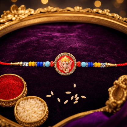 Round Design Ganesh ji Premium Designer Traditional Rakhi for Brother