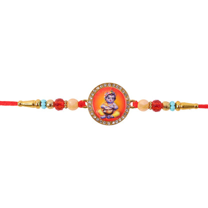 Bal Krishna Photo Round Beaded Premium Designer Traditional Rakhi for Brother