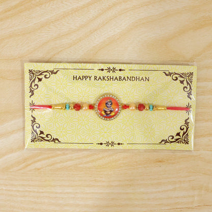 Bal Krishna Photo Round Beaded Premium Designer Traditional Rakhi for Brother
