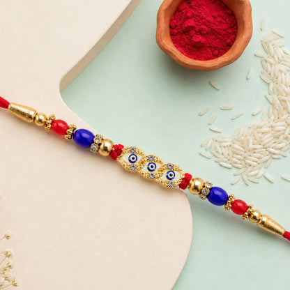 Designer Evil Eye Motif Rakhi with Stone & Beadwork Rakhi for Brother