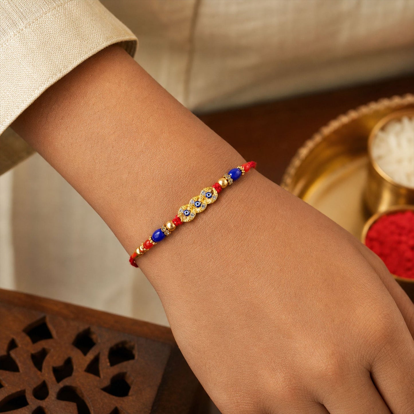 Designer Evil Eye Motif Rakhi with Stone & Beadwork Rakhi for Brother
