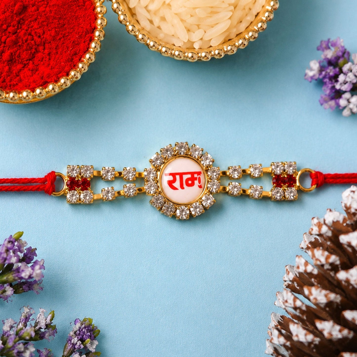 Ram Text Round Stone Studded Premium Designer Rakhi for Brother