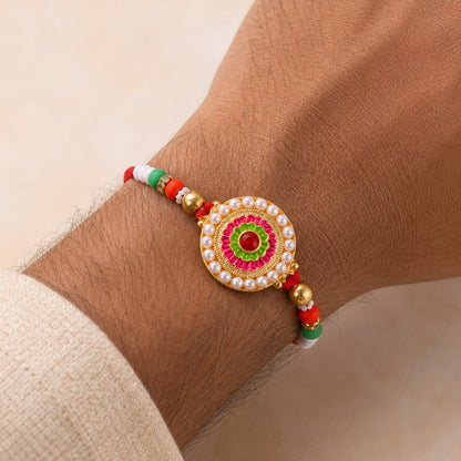 Round Floral Stone Studded Premium Designer Rakhi for Brother