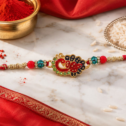 Peacock Paisley Stone Studded Premium Designer Rakhi for Brother