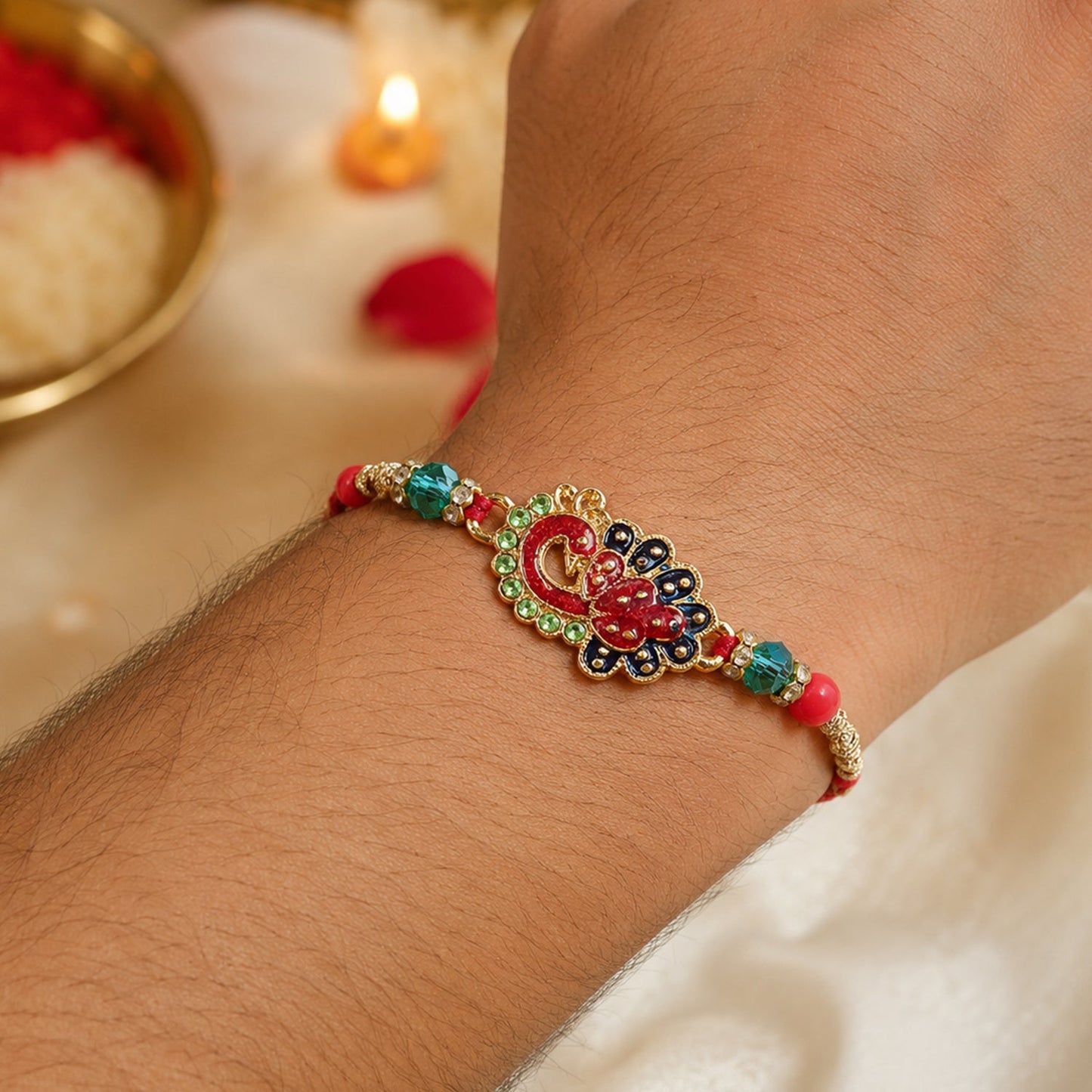 Peacock Paisley Stone Studded Premium Designer Rakhi for Brother