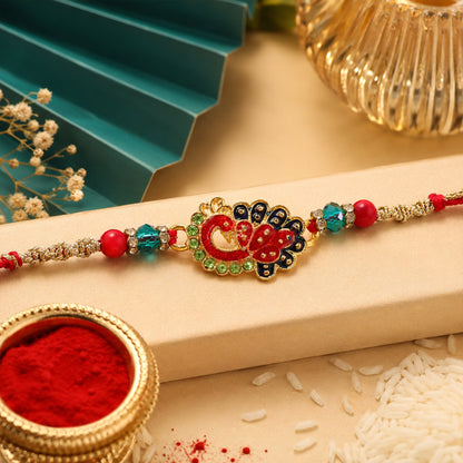 Peacock Paisley Stone Studded Premium Designer Rakhi for Brother