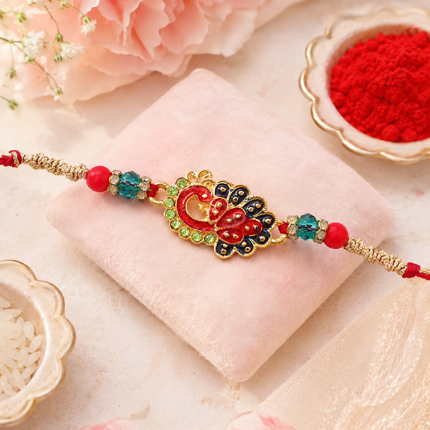 Peacock Paisley Stone Studded Premium Designer Rakhi for Brother