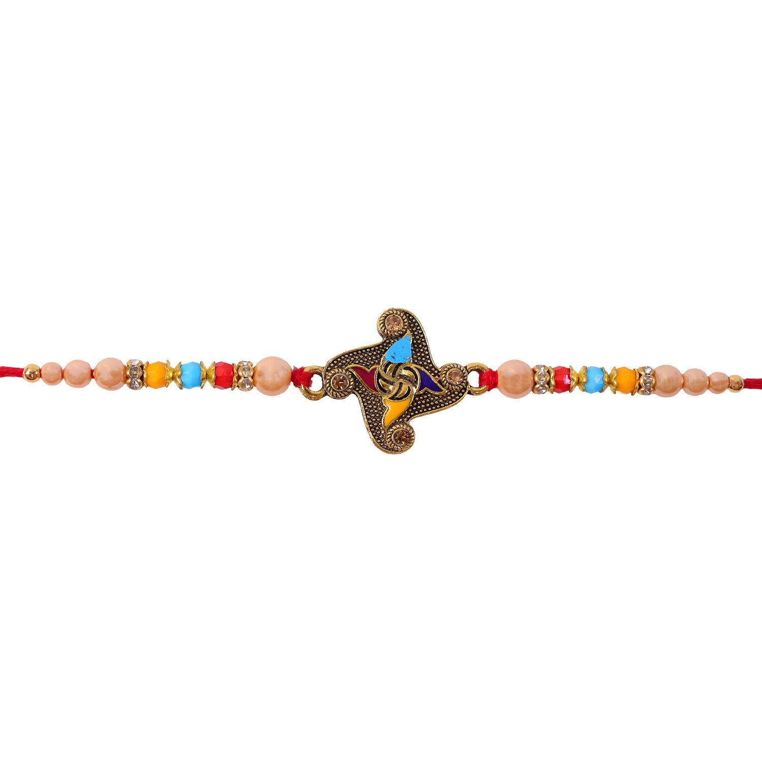 Golden Antique Meenakari Rakhi with Stones & Pearls – Rakhi for Brother